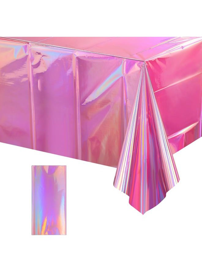 FunnyPars 1 Pack Iridescent Pink Plastic Tablecloths, FunnyPars Shiny Disposable Laser Rectangle Table Covers, Holographic Foil Tablecloth Iridescent Party Decorations for Birthday Wedding Christmas, 54x108Inch - Image 1
