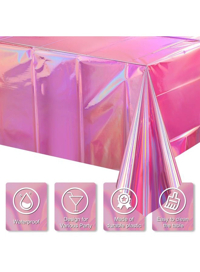 FunnyPars 1 Pack Iridescent Pink Plastic Tablecloths, FunnyPars Shiny Disposable Laser Rectangle Table Covers, Holographic Foil Tablecloth Iridescent Party Decorations for Birthday Wedding Christmas, 54x108Inch - Image 3