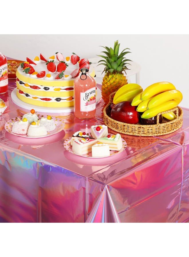 FunnyPars 1 Pack Iridescent Pink Plastic Tablecloths, FunnyPars Shiny Disposable Laser Rectangle Table Covers, Holographic Foil Tablecloth Iridescent Party Decorations for Birthday Wedding Christmas, 54x108Inch - Image 5