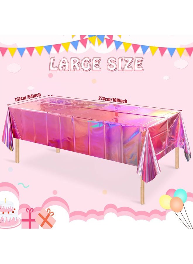 FunnyPars 1 Pack Iridescent Pink Plastic Tablecloths, FunnyPars Shiny Disposable Laser Rectangle Table Covers, Holographic Foil Tablecloth Iridescent Party Decorations for Birthday Wedding Christmas, 54x108Inch - Image 2