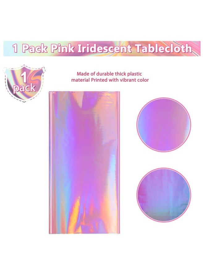FunnyPars 1 Pack Iridescent Pink Plastic Tablecloths, FunnyPars Shiny Disposable Laser Rectangle Table Covers, Holographic Foil Tablecloth Iridescent Party Decorations for Birthday Wedding Christmas, 54x108Inch - Image 4