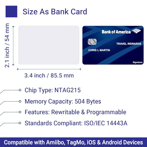 Origin-Joy 50 PCS NFC Cards, NTAG215 Blank Waterproof 85.5 x 54mm NFT Chips, Programmable & Rewritable, Compatible with Amiibo, TagMo, iOS & Android Devices (White) - Image 3