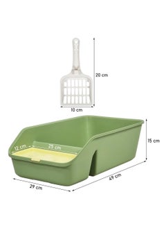 NNC PETS Cat litter box for small to medium-sized cats, Semi-enclosed design litter box with Low entrance and Build-in-scoop for hassle-free cleaning, Durable and easy to clean 49 cm (Green)  - Image 2