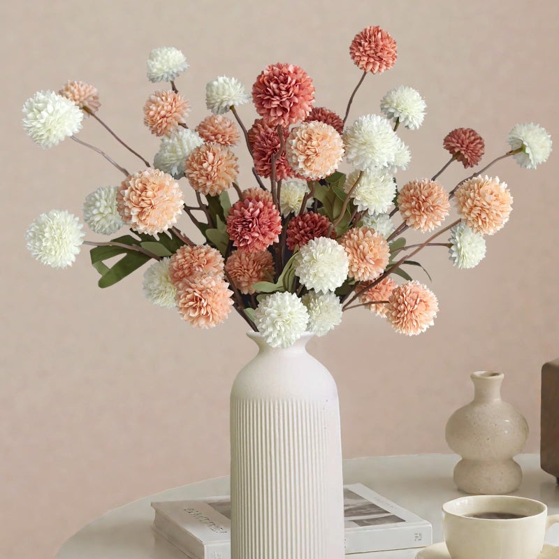 Cherica 10 Pcs Fake Flowers, Artificial Mums With Long Stems, Faux Pompon Mums Floral Arrangement, 3 Mixed Colors Plastic Flowers Silk Dried Flowers Home Decor, Fall Decorations For Home Vase(No Vase) - Image 1