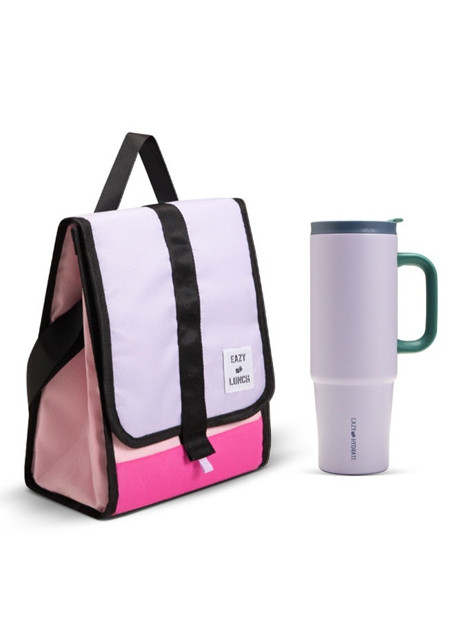Eazy Kids كوب سفر معزول للأطفال من إيزى كيدز مع حقيبة غداء، 900 مل أبيض - Image 1