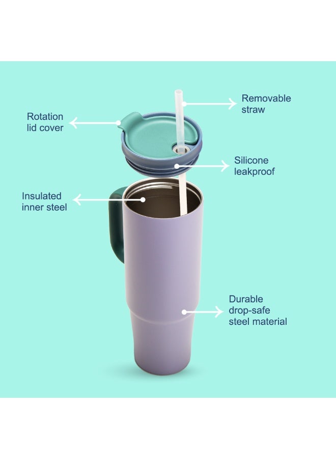 Eazy Kids كوب سفر معزول للأطفال من إيزى كيدز مع حقيبة غداء، 900 مل أبيض - Image 5