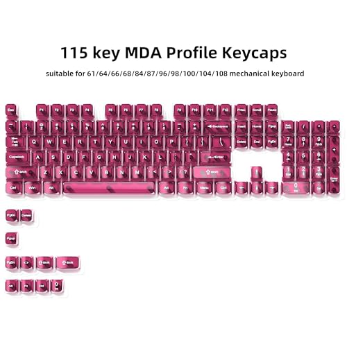 dagaladoo Fuchsia Clear keycaps for Mechanical Keyboard,Transparent MDA keycaps 60 75 100 Percent,Ceramic Jelly Key caps Set,Shine Through Key caps for Mx Switches Mechanical Keyboard(115key) - Image 2