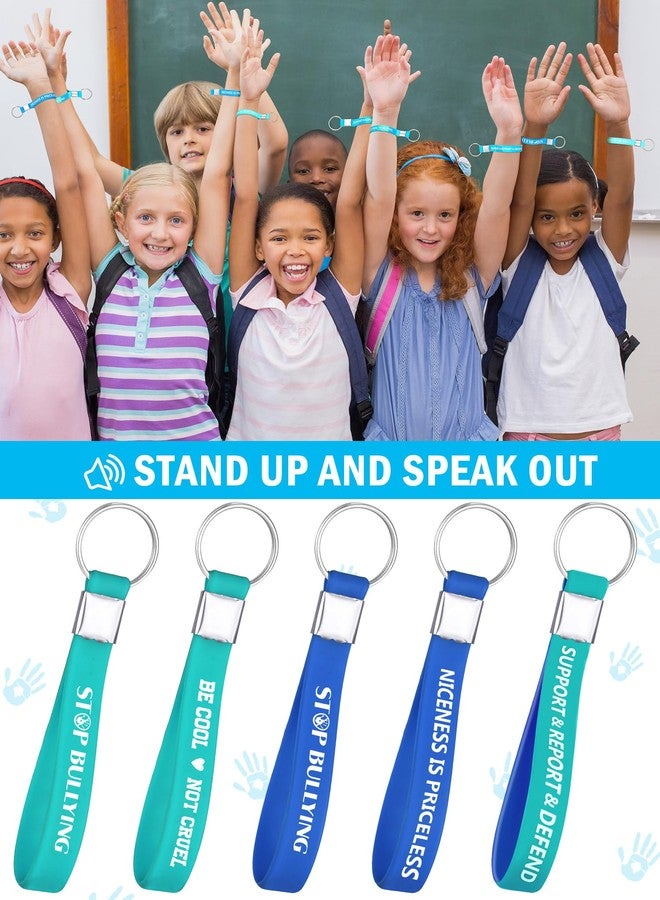 Highergo 60 Pcs Anti Bullying Awareness Silicone Keychains Bulk 5 Styles Stop Bullying Prevention Awareness Items for Women Men School Fundraising Charity Event Support Group - Image 4