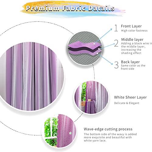 Yancorp Kids Curtains for Girls Bedroom Princess Curtains for Daughter Room 63 Inches Long Star Curtains with Tieback & 3 Bowties(Pink Purple,W52*L63),1 Panel - Image 5