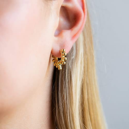 LOYATA Ball Earrings Gold Dangle Huggie Hoop Duo Beaded Drop 14K Gold Plated Dainty Small Simple Hypoallergenic Jewelry Gift for Women - Image 3