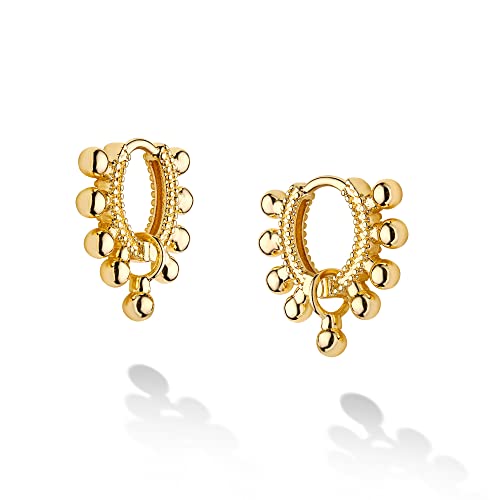 LOYATA Ball Earrings Gold Dangle Huggie Hoop Duo Beaded Drop 14K Gold Plated Dainty Small Simple Hypoallergenic Jewelry Gift for Women - Image 1