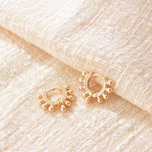 LOYATA Ball Earrings Gold Dangle Huggie Hoop Duo Beaded Drop 14K Gold Plated Dainty Small Simple Hypoallergenic Jewelry Gift for Women - Image 4