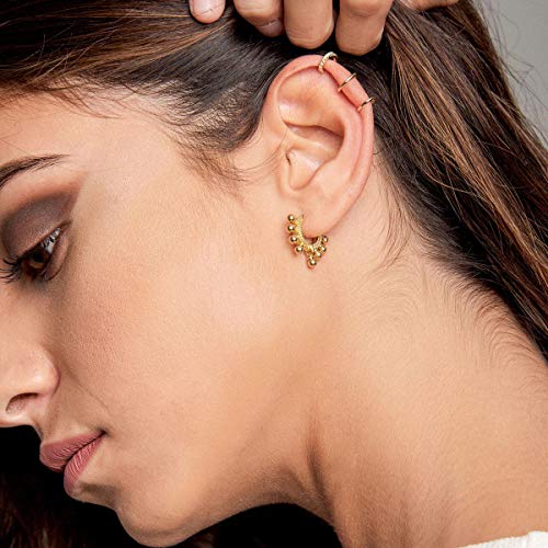 LOYATA Ball Earrings Gold Dangle Huggie Hoop Duo Beaded Drop 14K Gold Plated Dainty Small Simple Hypoallergenic Jewelry Gift for Women - Image 2