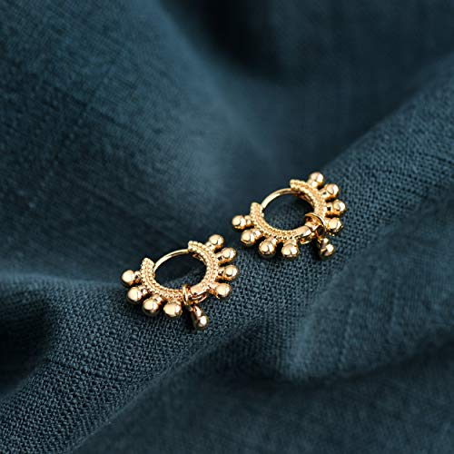 LOYATA Ball Earrings Gold Dangle Huggie Hoop Duo Beaded Drop 14K Gold Plated Dainty Small Simple Hypoallergenic Jewelry Gift for Women - Image 5