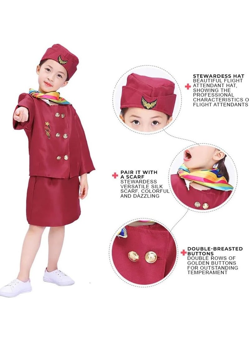4PCS Flight Attendant Suit, Stewardess Uniform Set with Top, Skirt, Hat and Scarf, Girl's Aerospace Flight Attendant Uniform, Stewardess Costume for Cosplay, Stage Performance and Themed Party(3-8 Years, 80-110cm)  - Image 2