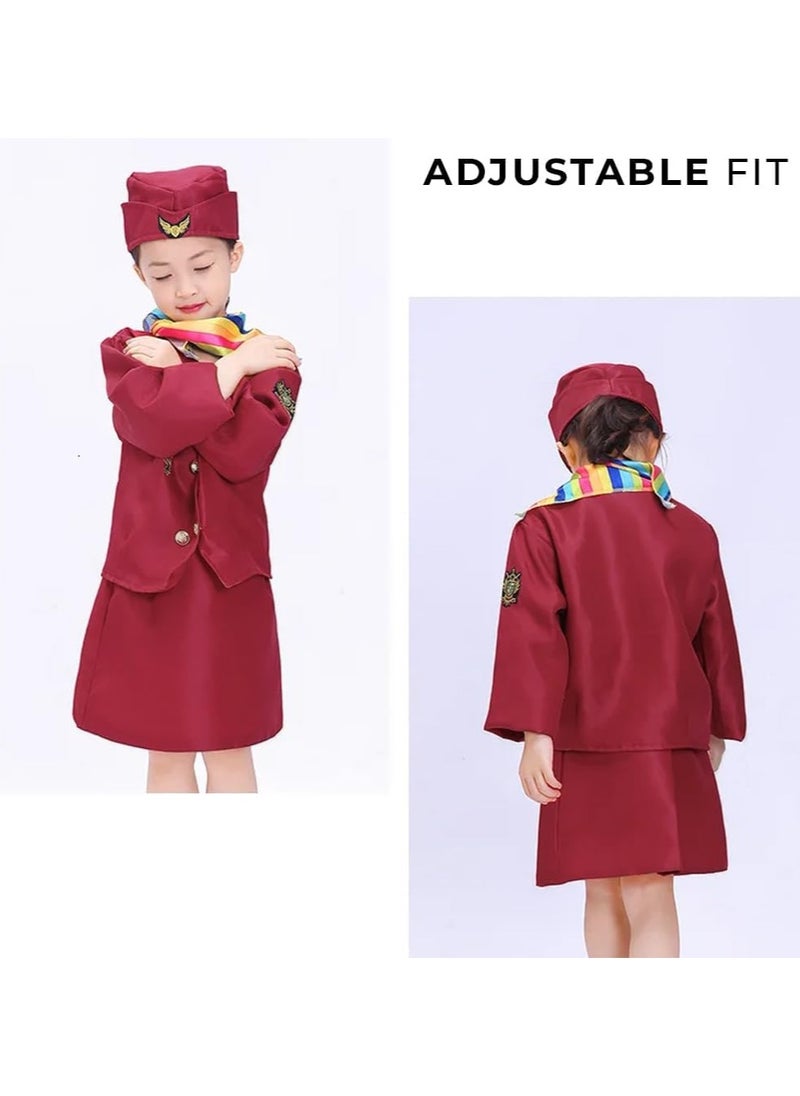 4PCS Flight Attendant Suit, Stewardess Uniform Set with Top, Skirt, Hat and Scarf, Girl's Aerospace Flight Attendant Uniform, Stewardess Costume for Cosplay, Stage Performance and Themed Party(3-8 Years, 80-110cm)  - Image 3