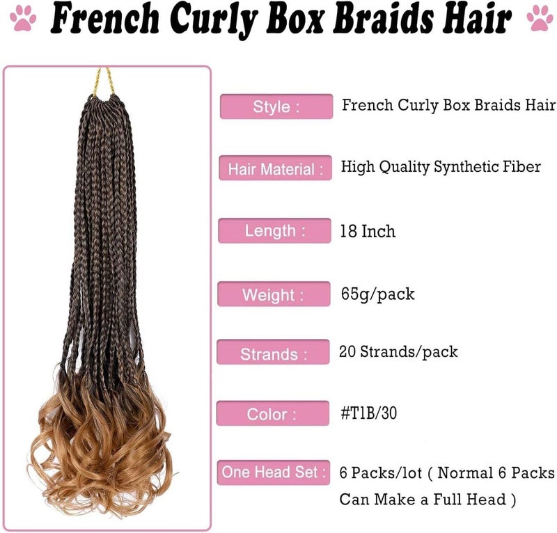 Dorsanee French Curl Crochet Braids 18 Inch 6 Packs Goddess Box Braids Crochet Hair Pre Looped French Curly Braiding Hair Crochet Box Braids With Curly Wavy Ends Synthetic Hair Extensions (#1B/30) - Image 2