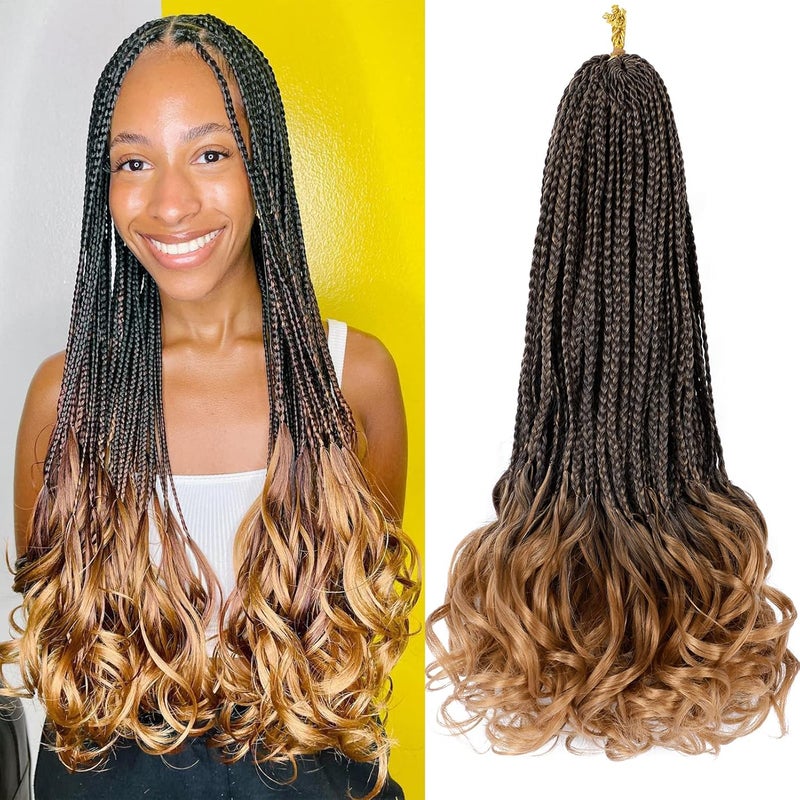 Dorsanee French Curl Crochet Braids 18 Inch 6 Packs Goddess Box Braids Crochet Hair Pre Looped French Curly Braiding Hair Crochet Box Braids With Curly Wavy Ends Synthetic Hair Extensions (#1B/30) - Image 1