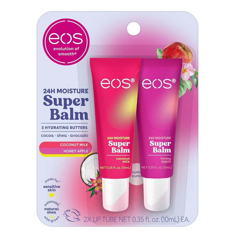 eos 24H Moisture Super Balm Coconut Milk  Honey Apple Lip Mask Day or Night Lip Treatment Made for Sensitive Skin 035 fl oz 2Pack