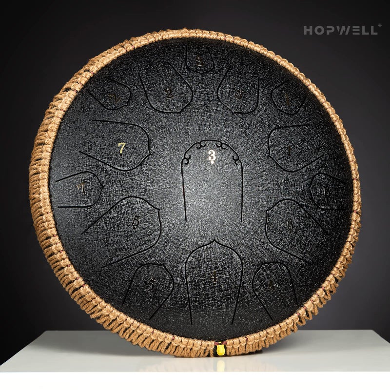 HOPWELL Steel Tongue Drum - HOPWELL 15 Note 14 Inch Tongue Drum - Hand Pan Drums with Music Book, Steel Handpan Drum Mallets and Carry Bag, D Major (Black) - Image 2
