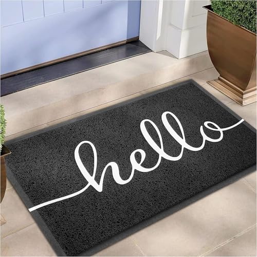 EARTHALL Door Mat Outside Inside Hello Doormat, 30"x17.5", Durable Floor Mat Non Slip Mat Ultra Absorb Mud Easy Clean Front Doormat for Garage, Entryway, Patio, High Traffic Areas, Black - Image 1