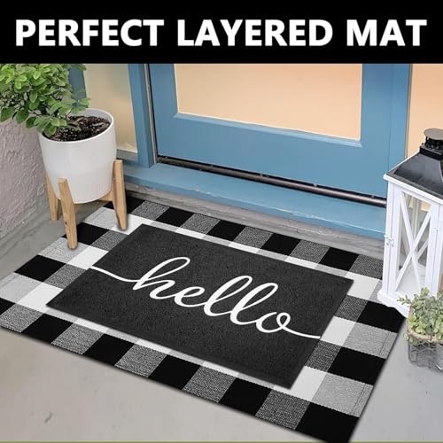 EARTHALL Door Mat Outside Inside Hello Doormat, 30"x17.5", Durable Floor Mat Non Slip Mat Ultra Absorb Mud Easy Clean Front Doormat for Garage, Entryway, Patio, High Traffic Areas, Black - Image 2