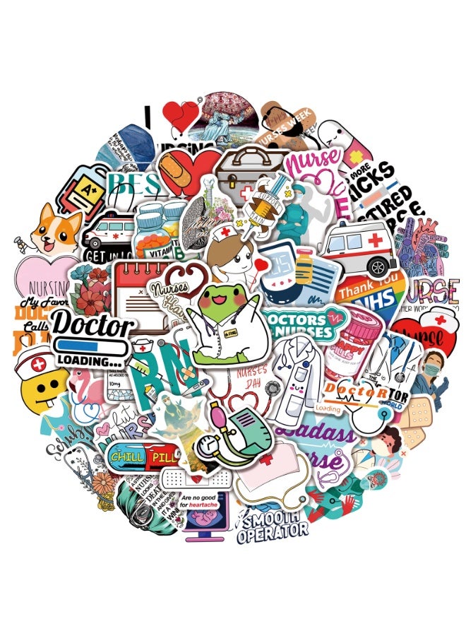 NIBEMINENT 100 Pcs Doctor And Nurse Deco Kit Waterproof Stickers, High Definition Printing Bright Colors, Suitable for Laptop Skateboard Luggage Water Bottle Guitar DIY - Image 1