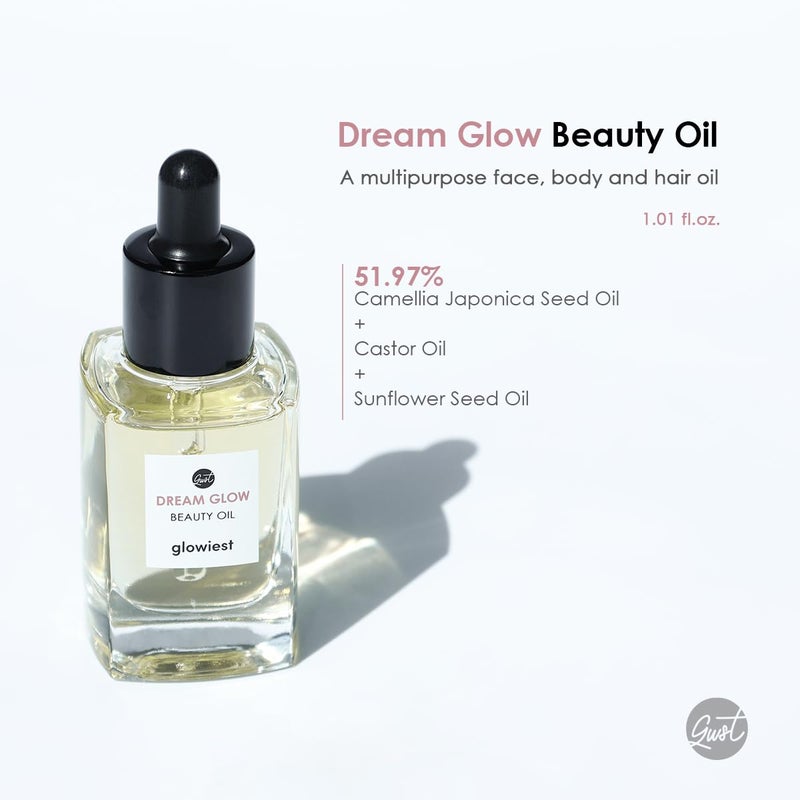 glowiest DREAM GLOW BEAUTY OIL - Natural Facial Oil for All Skin Types - Clean Beauty, Camellia Japonica SeedOil, CastorOil - 30ml (1.01 fl. oz.) - Image 3