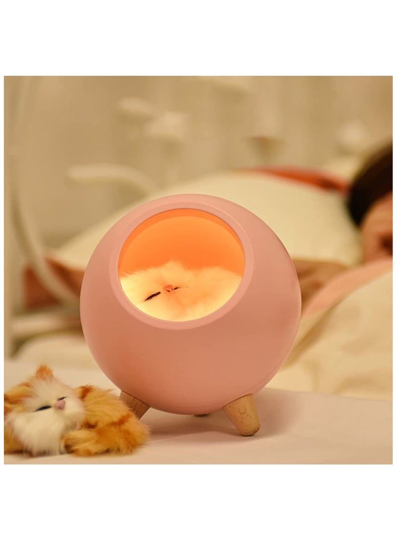 Creative little pet house atmosphere table lamp warm cute cat USB charging night light home decor kids bedside sleep light- Pink  - Image 2
