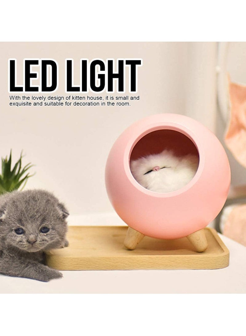 Creative little pet house atmosphere table lamp warm cute cat USB charging night light home decor kids bedside sleep light- Pink  - Image 4