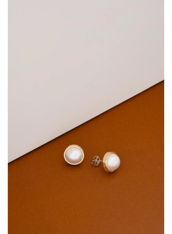 Karen Millen Logo Pearl Stud Earrings