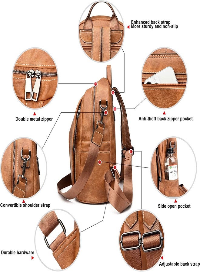 MUCHOVA Women Fashionable Vegan Leather Backpack With Shoulder Sling Handbag And Purses (Tan) - Image 3