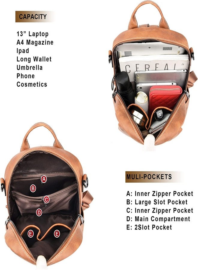 MUCHOVA Women Fashionable Vegan Leather Backpack With Shoulder Sling Handbag And Purses (Tan) - Image 4
