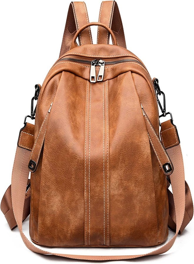 MUCHOVA Women Fashionable Vegan Leather Backpack With Shoulder Sling Handbag And Purses (Tan) - Image 1