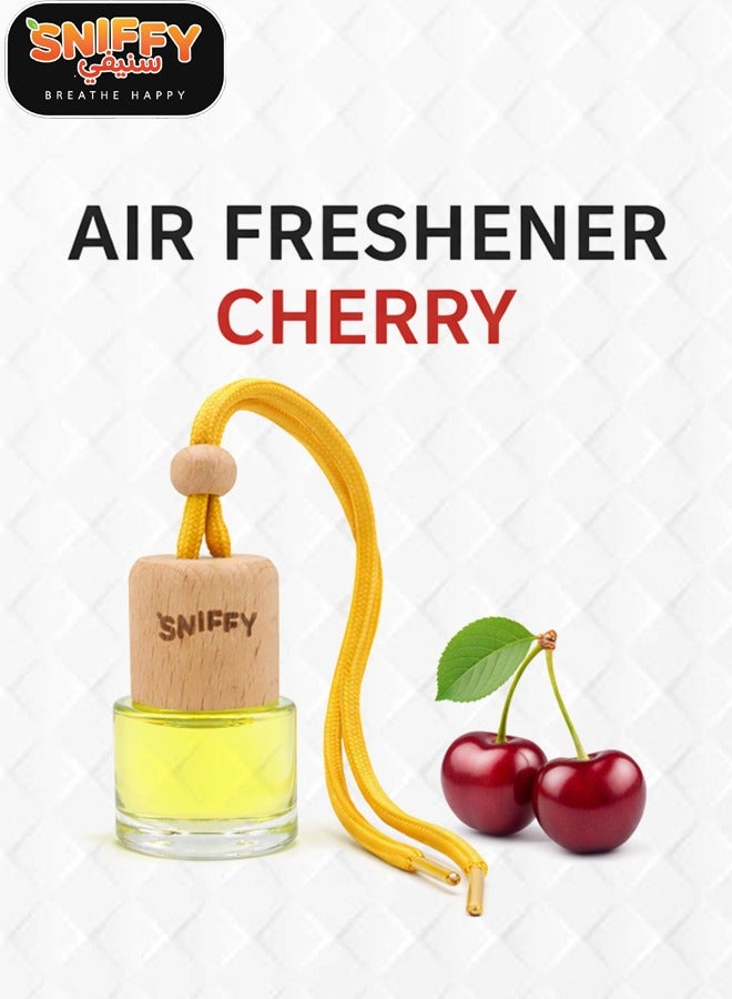 Sniffy Cherry Car Hanging Air Freshener Bottle, Long Lasting Natural Fragrance Diffuser for Car Rear View Mirror, Spill Proof Aromatherapy Perfume Oil, Odor Eliminator for Car Home Office Bedroom, Organic Alcohol Free Air Freshener Bottle Interior Use - Image 1