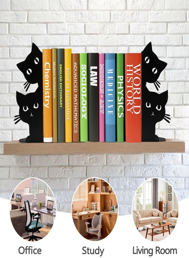 ENCIMART Peeping Cat Bookends for Shelves Decorative, Metal Book Ends for Heavy Books Book Stopper for Office Home Cute Desk Bookshelf Decor Cat Lover Gifts for Women (Black) - Image 5