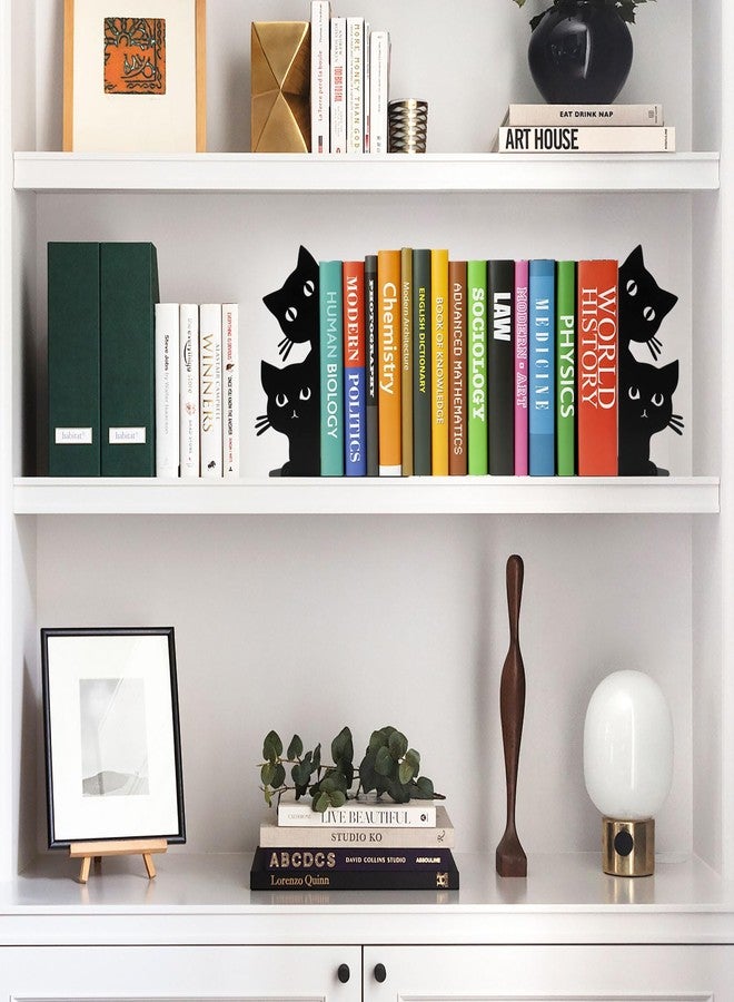 ENCIMART Peeping Cat Bookends for Shelves Decorative, Metal Book Ends for Heavy Books Book Stopper for Office Home Cute Desk Bookshelf Decor Cat Lover Gifts for Women (Black) - Image 4