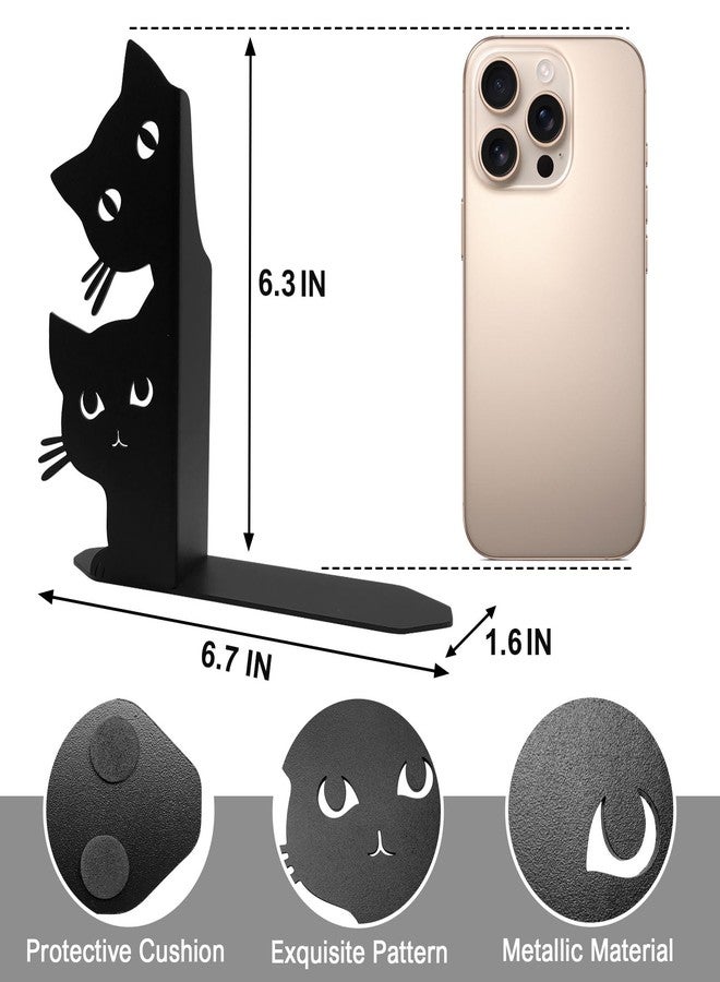 ENCIMART Peeping Cat Bookends for Shelves Decorative, Metal Book Ends for Heavy Books Book Stopper for Office Home Cute Desk Bookshelf Decor Cat Lover Gifts for Women (Black) - Image 3