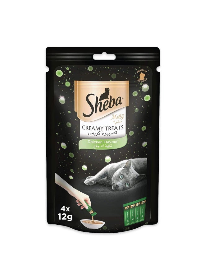 شيبا ميلتي كريمي مكافآت القطط بنكهة الدجاج، 4 × 12 جم، وجبة خفيفة كريمية فاخرة للقطط - Image 1