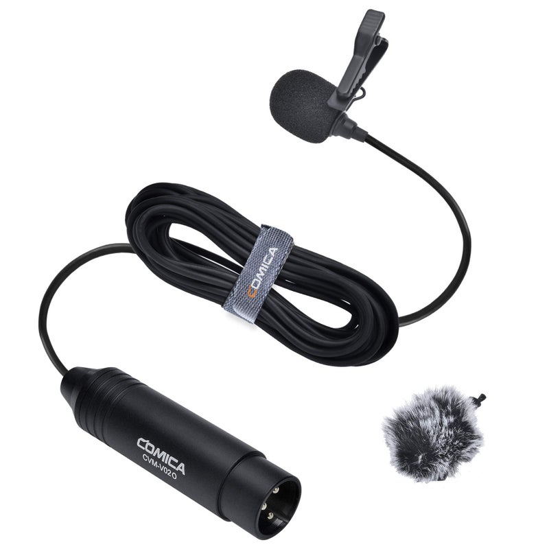 COMICA ميكروفون لافاليير كوميك XLR، CVM-V02O ميكروفون لافاليير متعدد الاتجاهات، مجموعة ميكروفون للتسجيل والمقابلات لكاميرات الفيديو Zoom H4n H5 H6 Tascam DR 40 DR100 (5.9 قدم، عبوة واحدة) - Image 1