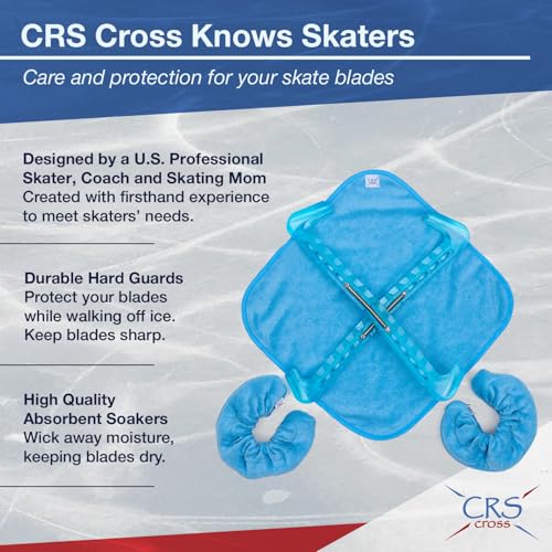 CRS Cross Ice Skate Guards, Soakers and Towel Gift Set. Essential Ice Skating Hard Guard and Soft Skate Blade Cover Accessories for Figure Skating or Hockey (Bracket Blue, Medium) - Image 5