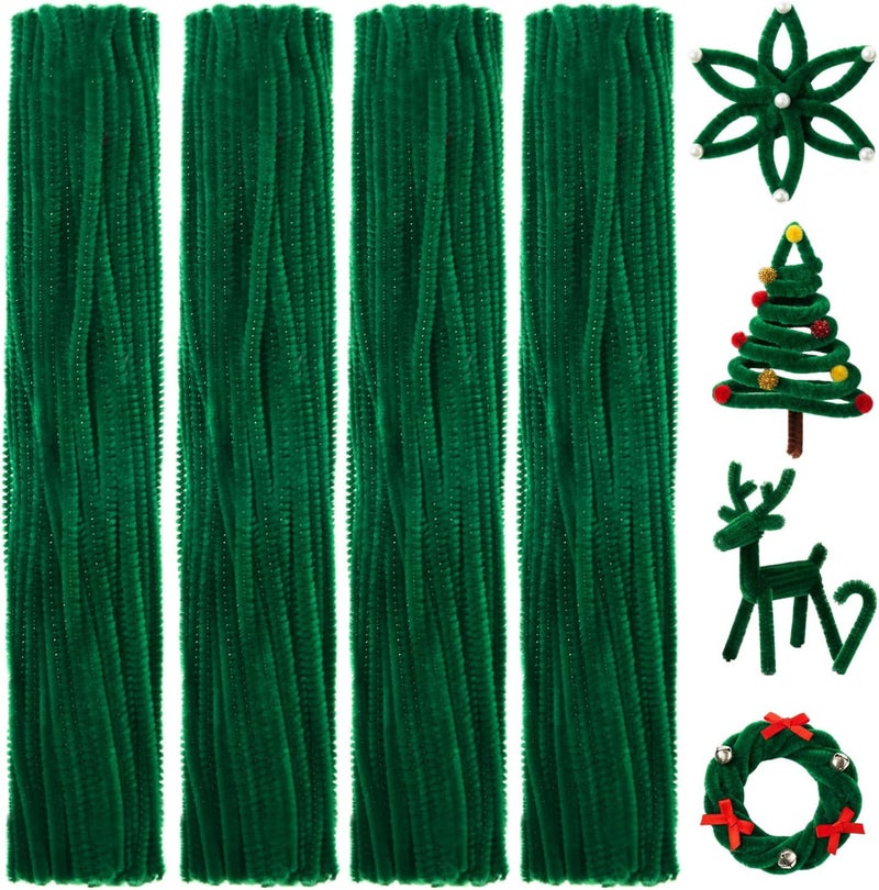 BBTO 400 Pieces Green Pipe Cleaners Jumbo Fluffy Chenille Stem for DIY Craft Festival Decorations - Image 1