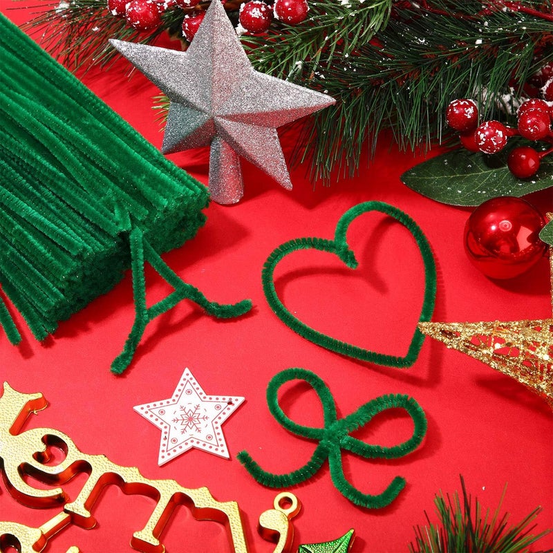 BBTO 400 Pieces Green Pipe Cleaners Jumbo Fluffy Chenille Stem for DIY Craft Festival Decorations - Image 5