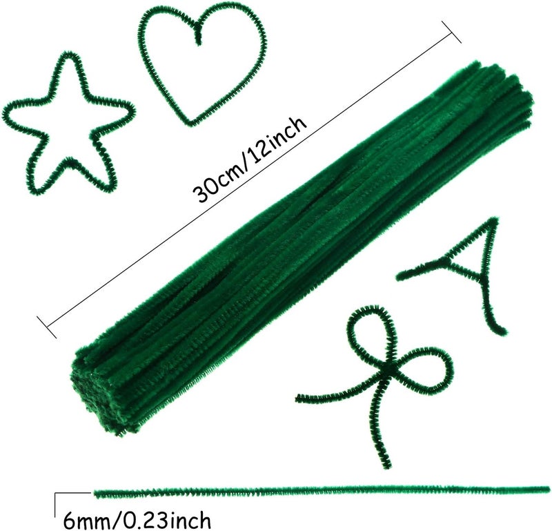 BBTO 400 Pieces Green Pipe Cleaners Jumbo Fluffy Chenille Stem for DIY Craft Festival Decorations - Image 2