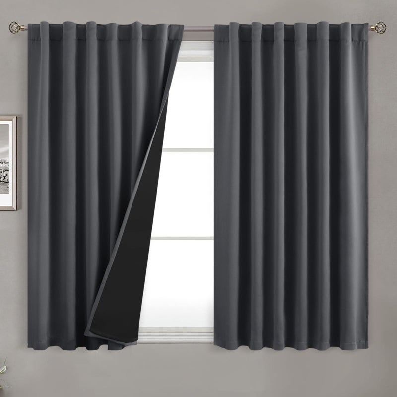 BGment 100% Room Darkening Thermal Insulated Blackout Curtains 54 Inches Long for Bedroom  Rod Pocket and Back Tab Double Layer Noise Cancelling Curtain with Liner (52 x 54 Inch  2 Panels  Dark Grey) - Image 1