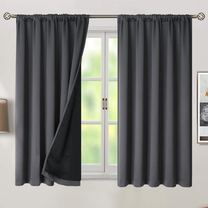 BGment 100% Room Darkening Thermal Insulated Blackout Curtains 54 Inches Long for Bedroom  Rod Pocket and Back Tab Double Layer Noise Cancelling Curtain with Liner (52 x 54 Inch  2 Panels  Dark Grey) - Image 2