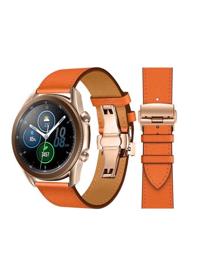 Perfii Genuine Leather Replacement Band for Samsung Galaxy Watch3 45mm Orange - Image 1