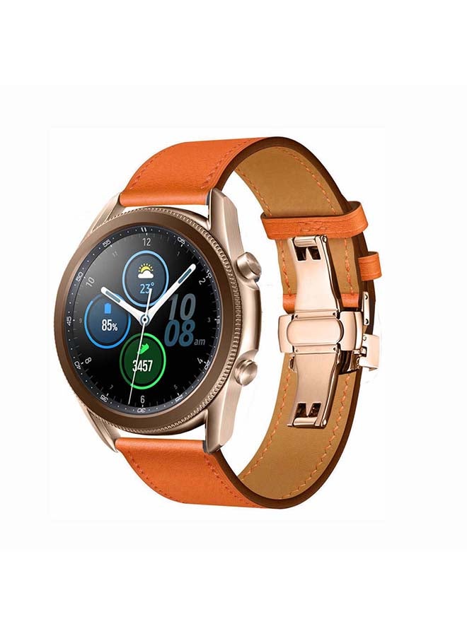 Perfii Genuine Leather Replacement Band for Samsung Galaxy Watch3 45mm Orange - Image 2