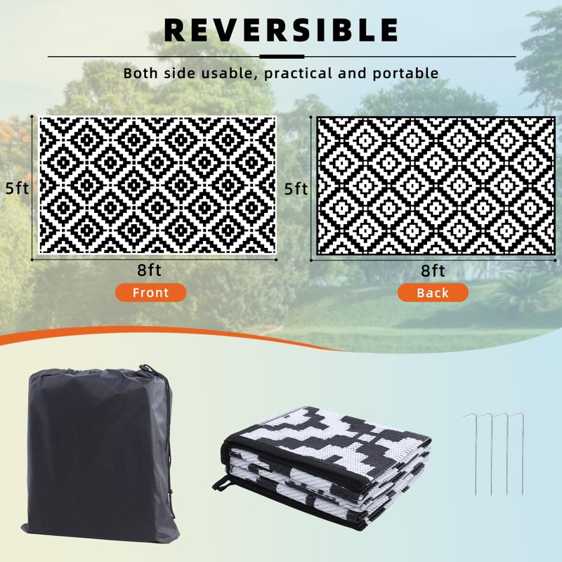 Favoyard Outdoor Rug 5x8 ft Waterproof Reversible Patio Plastic Straw Rugs for Decor Clearance Outside Large RV Camping Area Carpet Mat for Porch Deck Balcony Pool Backyard Picnic Beach Camper Door - Image 2
