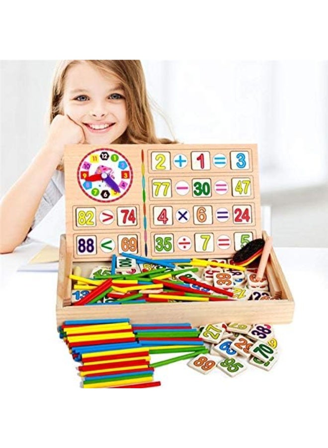 WAHA TOYS Wooden Math Learning Box for Kids – Number Cards, Counting Sticks, Clock & Blackboard | Educational Montessori Toy for Early Math Skills - Image 2